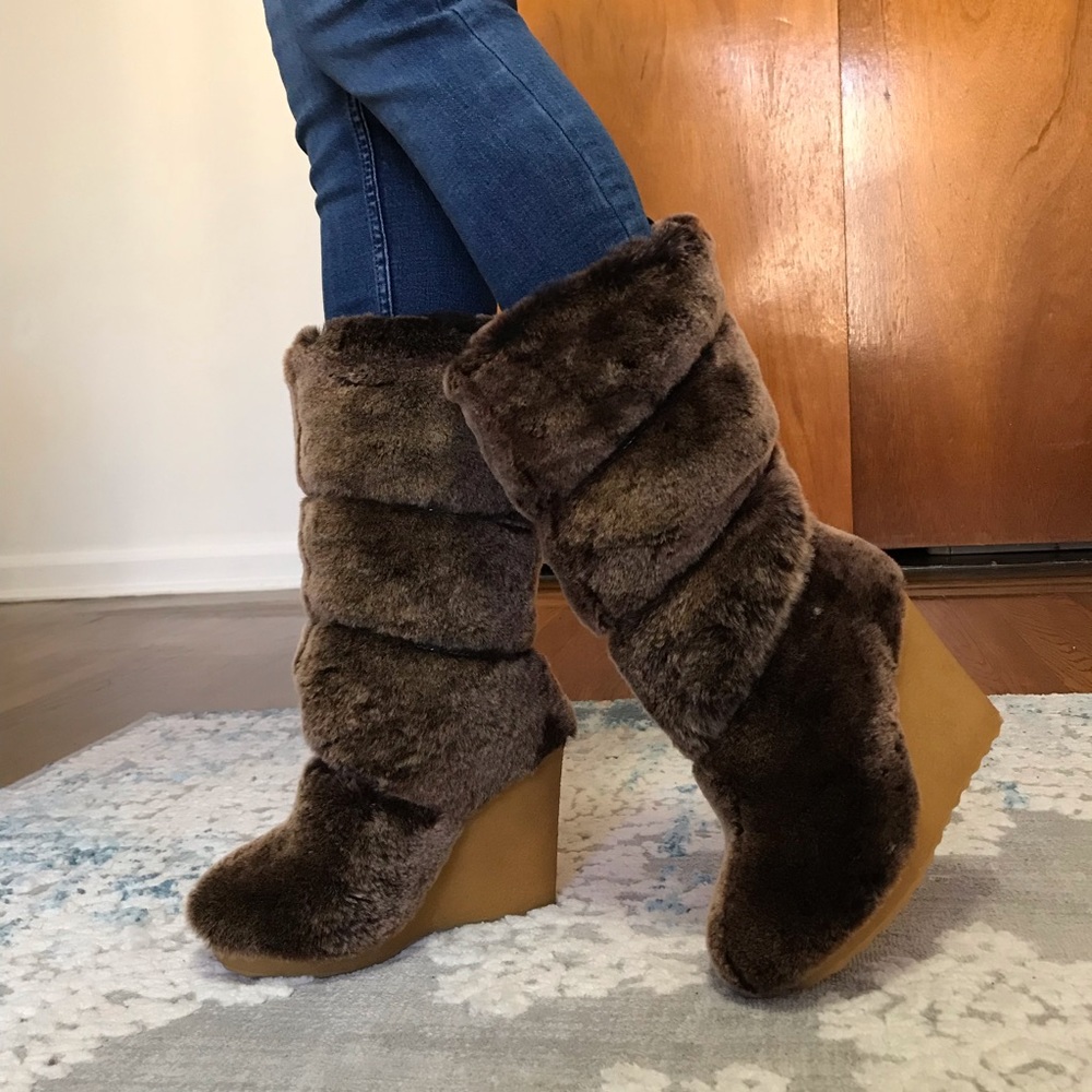 Tory Burch Kiki Wedge Dyed Sheep Fur Boots